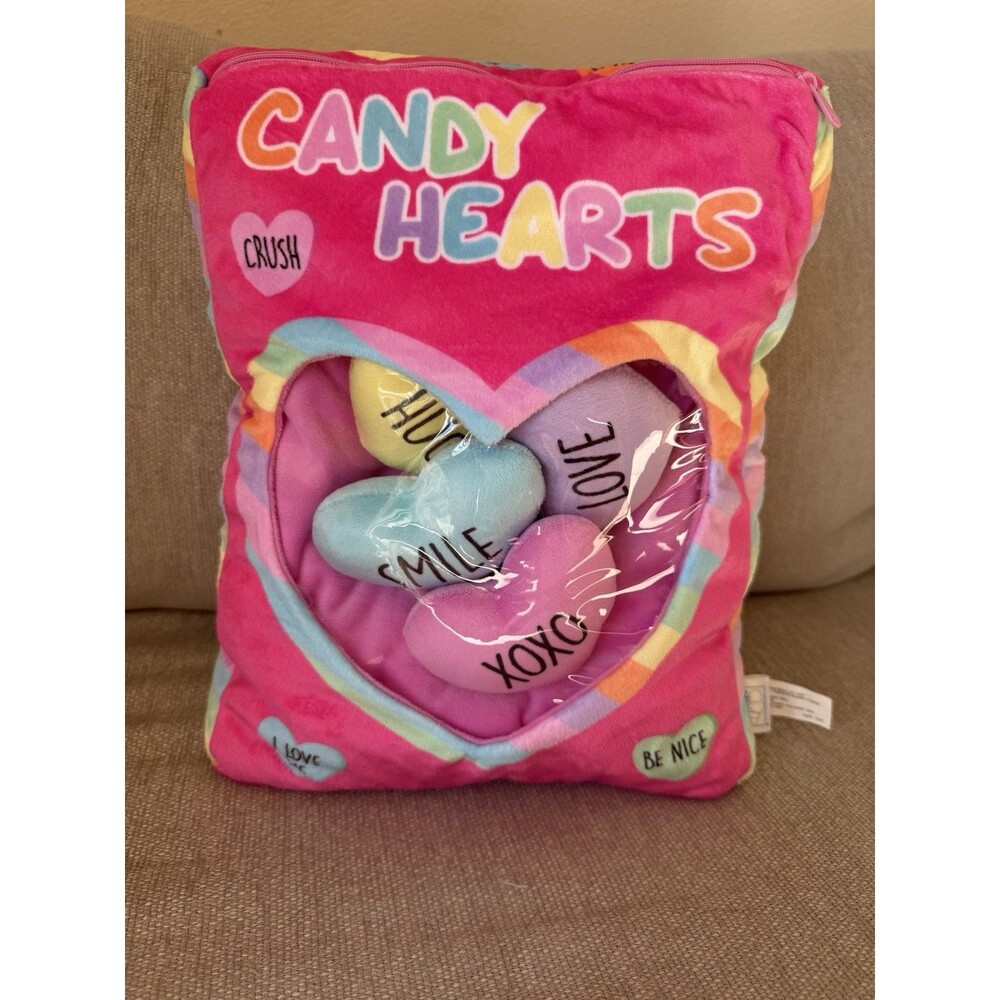 2 Scoops Plush "Candy Hearts" Valentine Pillow Cushion w/Zip Pocket Soft 14”x10”